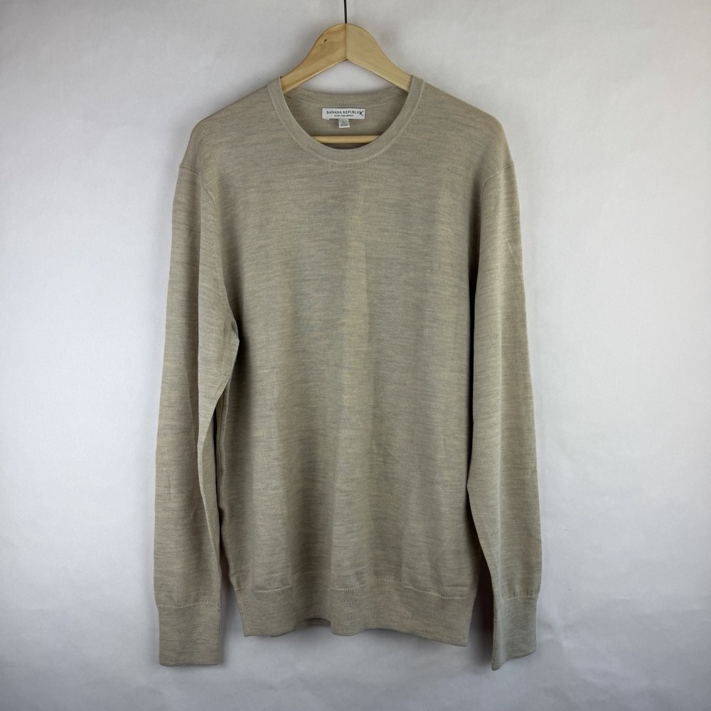 Banana Republic Mens Sweater Size Large TALL Beige Extra Fine‎ Merino Wool NWOT